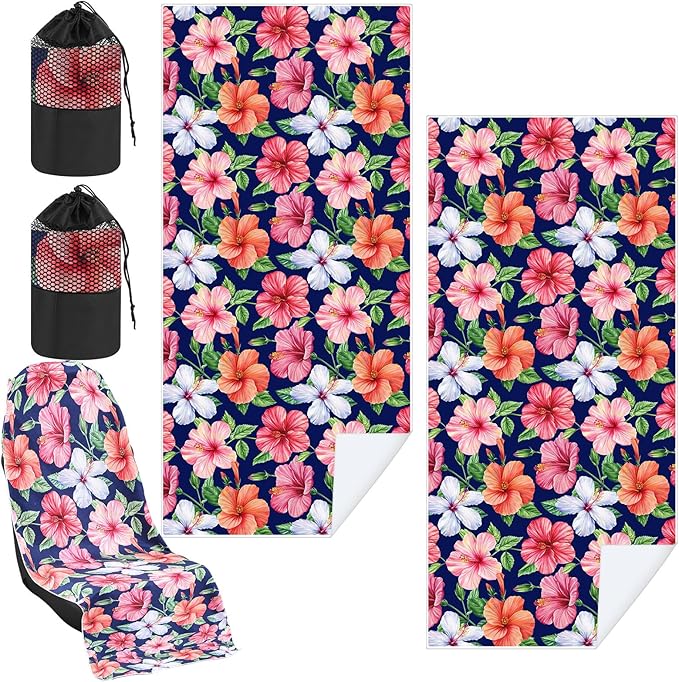 1 Pack Car Seat Towel Covers with Storage Bag 63 x 32 Inch Athletic Running Towel Seat Sweat Washable Non Slip Cover Gift for Car Outdoor Sport Activities (Summer Flower Hibiscus)