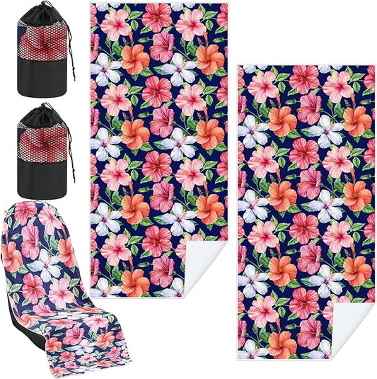 1 Pack Car Seat Towel Covers with Storage Bag 63 x 32 Inch Athletic Running Towel Seat Sweat Washable Non Slip Cover Gift for Car Outdoor Sport Activities (Summer Flower Hibiscus)