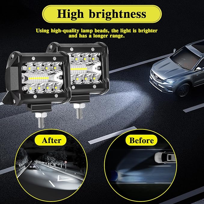WINBANG 4 Inch LED pod Lights, 4INCH 60W Square Work Light Pods 12V 24V Lights Bar LED Fog/Driving/Off Road Light for Trucks Car ATV UTV SUV Golf Cart Tractor Pickup