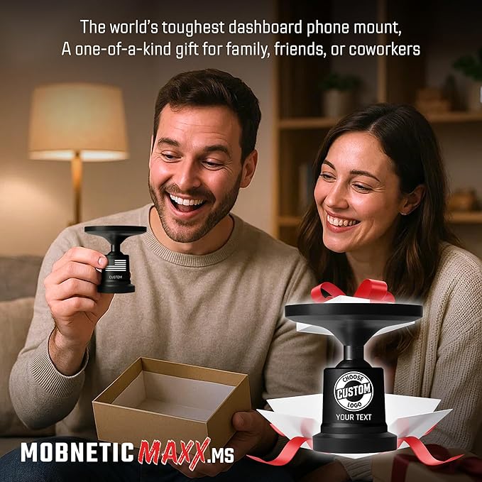 Mob Armor MobNetic Maxx MS - Customized MagSafe Compatible Magnetic Phone Holder for Car, Personalized Phone Mount Made w/Heavy Duty Aluminum Metal, Works w/iPhones & Androids - Black