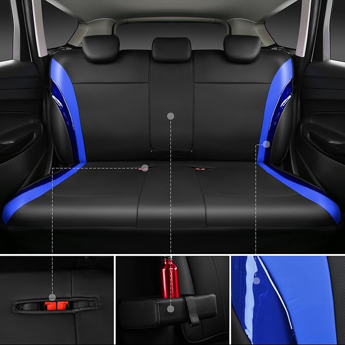 CAR PASS Jelly Leather Car Seat Covers Full Set,Waterproof Faux Leather Automotive Seat Covers for Cars,Airbag Compatible,Sporty Universal Fit for SUV,Van,Sedan,Truck(Black and Blue)