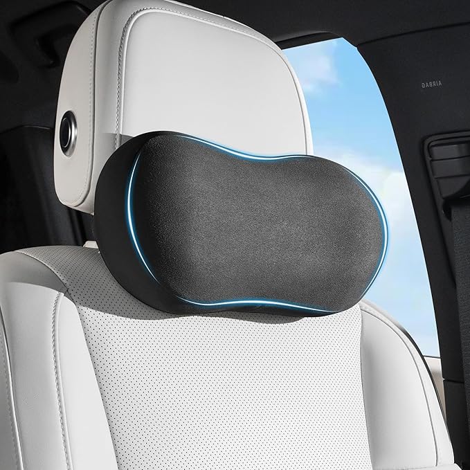 Car Neck Pillow Ergonomic Design Memory Foam Softness Car Headrest Pillow for Neck Support Cushion for Driving, Universal Fit Head Rest Travel Pillow, Fits All Vehicles, Black, 2 Pack