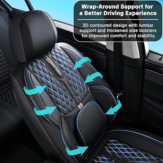 Black Car Seat Covers for Ford Bronco Sport 2021-2025 Car Seat Cover, Leather, 5 Piece Full Set, with Lumbar Support, Anti-Slip, Suitable for All Seasons, Beautify The Interior of Old Cars