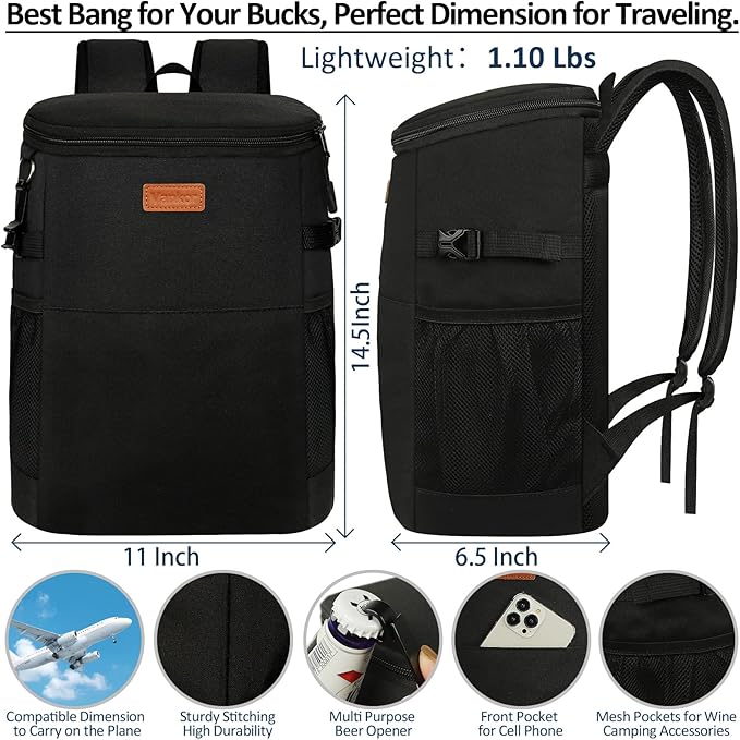Camping Cooler Backpack 30 45 Cans, Soft Backpack Coolers Insulated Leak Proof Travel Cooler Bag Waterproof Lunch Picnic Beach Work Trip Thermal Bag Drink Beverage Beer Bag Cooler