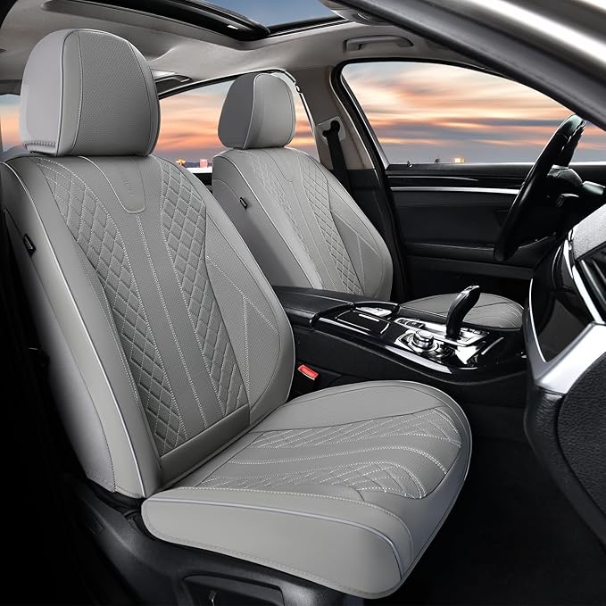 FLORICH Seat Covers, Car Seat Covers Front Seats Faux Leather Automotive Seat Covers Luxury Waterproof Car Seat Cover Protectors Universal Fit for Most Cars SUV Trucks, Gray