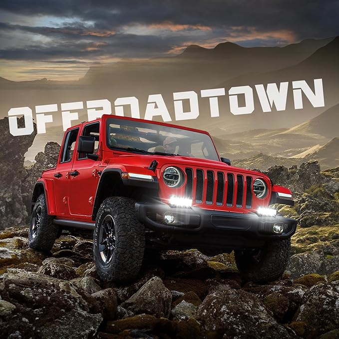 OFFROADTOWN 7inch LED Light Bars Side Shooter LED Pods Off Road Fog Lights Driving Lights Cube with Black Red Blue Side Cover for Truck ATV UTV Motorcycle Pickup Boat