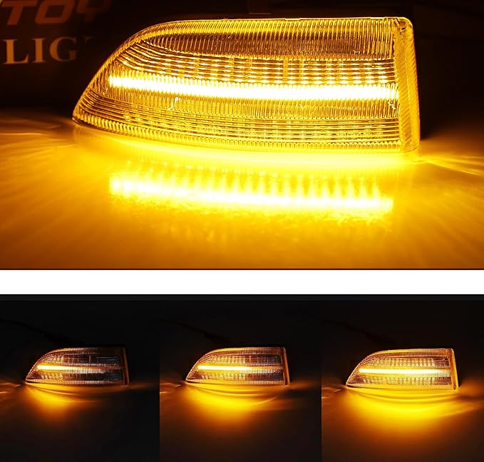iJDMTOY Semi-Clear Lens Amber LED Dynamic Sequential Blink Side Mirror Turn Signal Light Assembly Kit Compatible With Ford 2019-2023 Ranger Lariat Chrome Housing ONLY