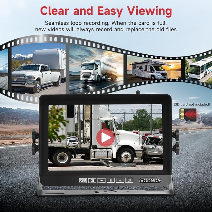 Wireless RV Backup Camera System, 9" 1080P DVR Monitor with 4 IP69 Waterproof Night Vision Side Rear View Back Up Cameras for Trailer Truck Camper Compatible with Furrion Mount
