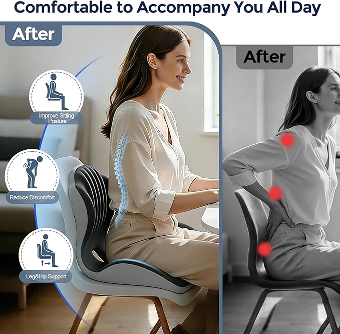 Seat Cushion for Office Chair Car, L-Shaped Ergonomic Seat Cushions,Memory Foam Orthopedic Cushion with Coccyx Hollow,Lumbar Support & Tailbone Pain Relief for Car, Truck, Home,Dark Gray & Light Gray