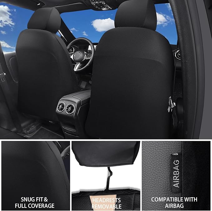CAR PASS 3D Air Mesh Seat Covers for Car, Leather Car Seat Cover Front Seats, Breathable Foam Premium Leather Mesh Front Seat Covers Universal Fit for Cars Sedans Trucks Vans SUVs, Black Beige
