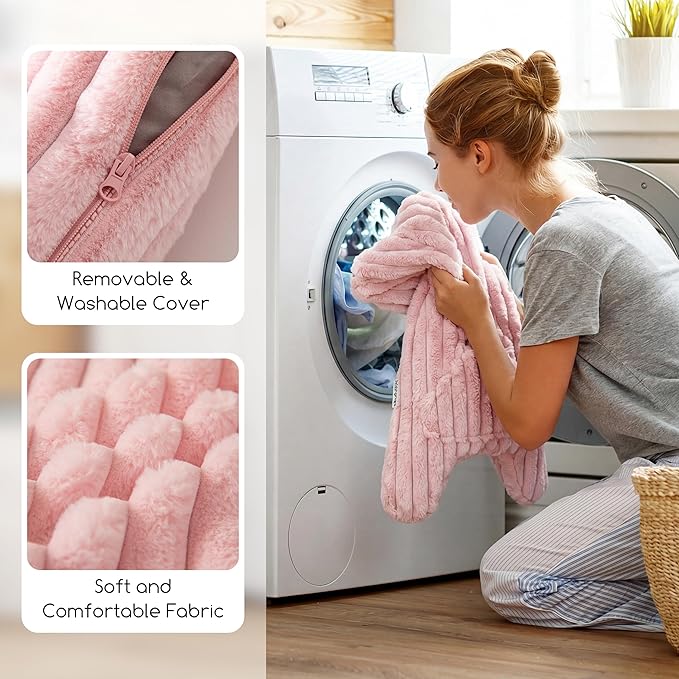 HIGOGOGO Washable Travel Pillow, Car Pillow for Kids & Adults, Upgraded Travel Pillows with Removable Soft Cover and High-Support Foam, Fix Neck and Body Sitting/Sleeping on The Trip, Pink