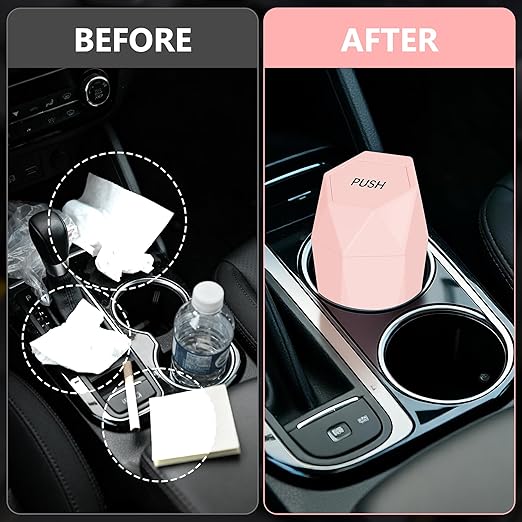 Car Trash Can with Lid - 1-Pack, Interior Accessories for Vehicles, Leakproof Garbage Can with 15 Detachable Trash Bags, Multipurpose Organizers and Storage Solutions for Home and Office (Pink)