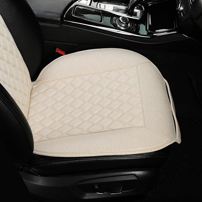 West Llama Linen Car Seat Covers-Breathable & Soft-Front Car Seat Protector Universal Fit 90% Cars,SUVs,Trucks,Diamond Pattern-1Piece,Beige