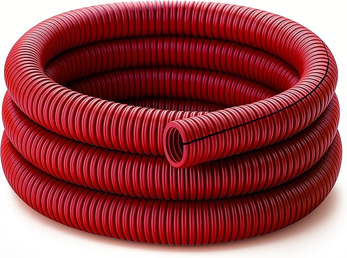 Electriduct Split Wire Loom Tubing Polyethylene Corrugated Flexible Conduit - 1/4" Nominal Size - 20 Feet - Red