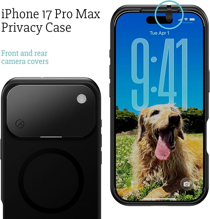 Spy-Fy iPhone 17 Pro Max Privacy Case | Front and Rear Camera Covers | MagSafe iPhone Case with Lens Protection | Camera Blocker for Privacy and Safety | Slim Shockproof Phone Cover 6,9-inch Black