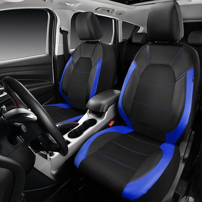 CAR PASS Leather seat Covers,Automotive Universal Sport car seat Cover Super 5mm Composite Sponge Inside,Airbag Compatible fits Most Cars, SUVs, Trucks, and Vans (Full Set,Black and Blue)