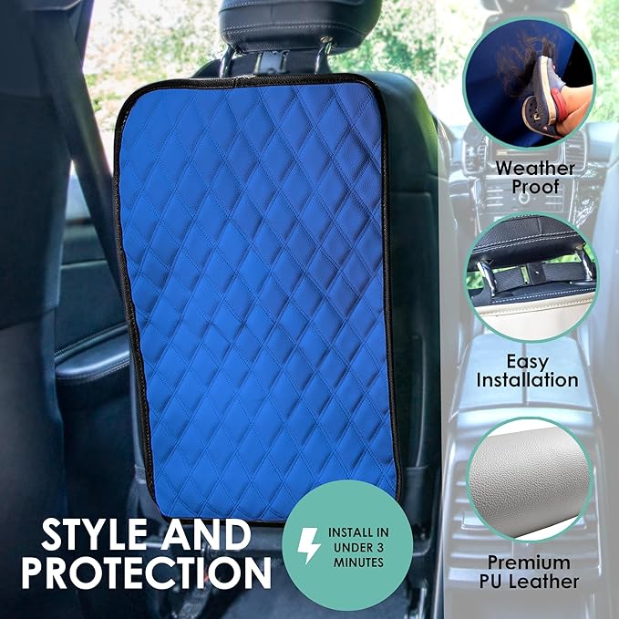 FH Group Faux Leather Seat Back Kick Protectors – 2 Pack Diamond Stitched Back Seat Protector for Driver and Passenger Seat, Waterproof, Easy to Clean