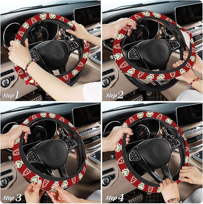 Christmas Tree Car Steering Wheel Cover, Non-Slip Absorbing Sweat Car Wheel Cover Accessories for Men Women,Universal 15" Fit Auto SUV Vans Trucks