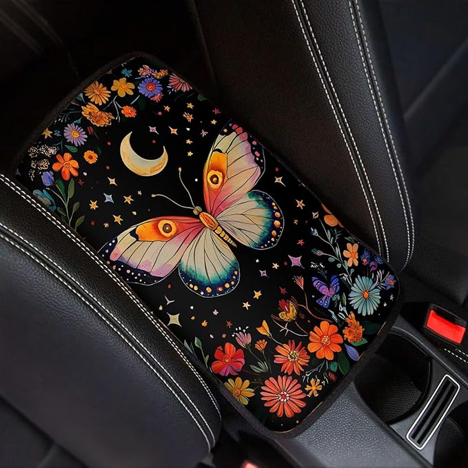 Moon Moth Car Armrest Cover Pad for Women Breathable Center Console Arm Rest Protector Cover Universal Fit Moth Car Accessories