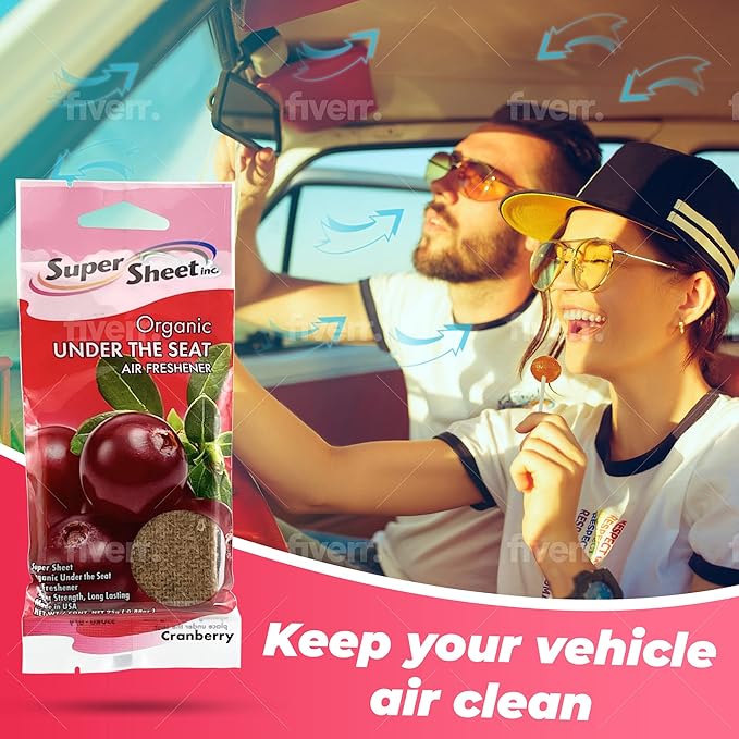 Organic Under the Seat Car Air Freshener, Long Lasting Fragrance, Cranberry Scent, 3 Pack