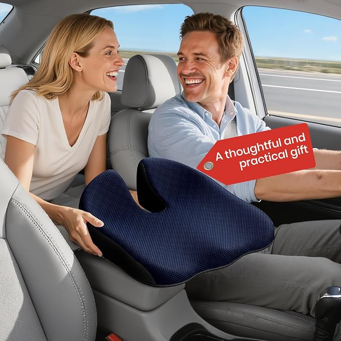 Benazcap Car Seat Cushion - Memory Foam Car Seat Pad - Sciatica & Lower Back Pain Relief - Car Seat Cushions for Driving - Road Trip Essentials for Drivers-Blue