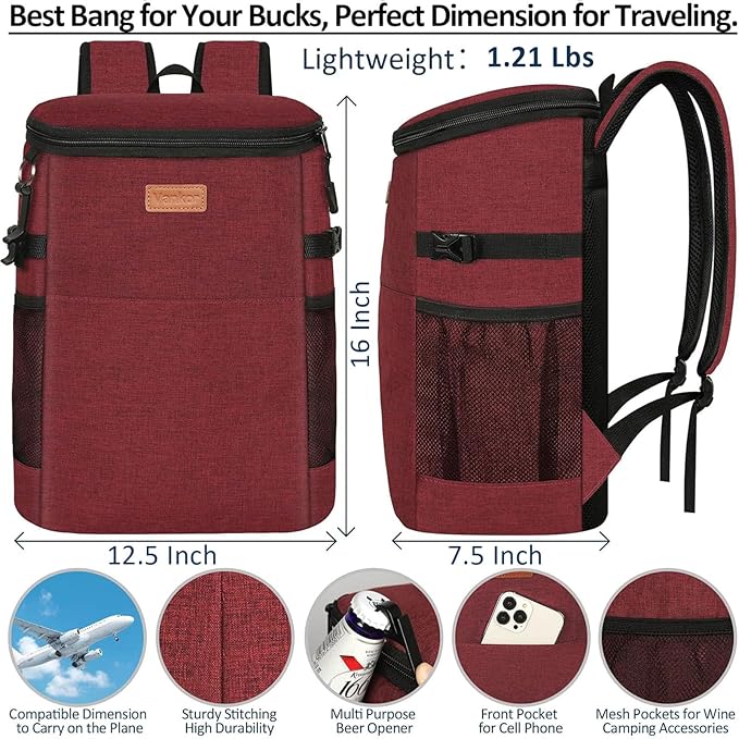 Camping Cooler Backpack 30 45 Cans, Soft Backpack Coolers Insulated Leak Proof Travel Cooler Bag Waterproof Lunch Picnic Beach Work Trip Thermal Bag Drink Beverage Beer Bag Cooler