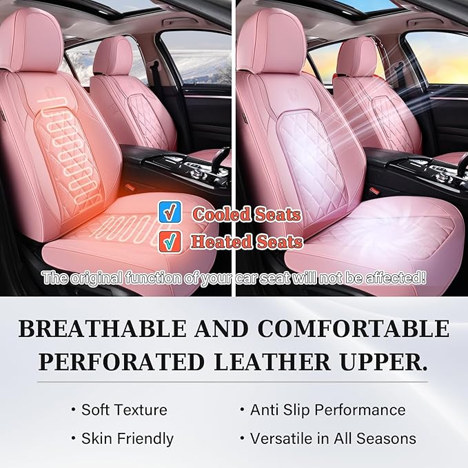 Coverado Front Seat Covers, Luxury Faux Leather Seat Covers for Cars, Pink Car Seat Covers, Car Seat Protector Waterproof, Automotive Interior Accessories Universal Fit for Most Sedans, SUVs, Trucks