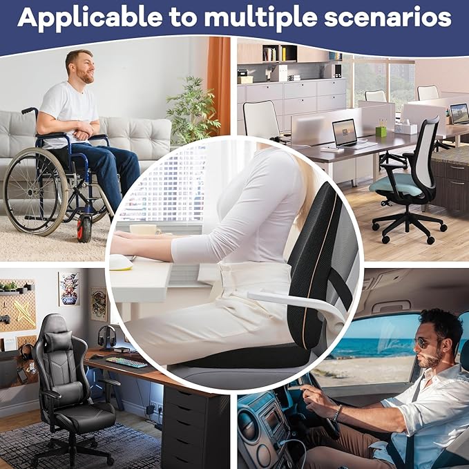 Car Seat Cushion,Lumbar Support Pillow for Office Chair – 3D Breathable Mesh Memory Foam Pad,Non-Slip Truck Seat Cushion with Adjustable Strap, Lower Back Support for Car, Office, Gaming Chair, Black
