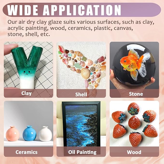 240ml High Glossy Air Dry Clay Glaze, Air Dry Clay Varnish, Clay Sculpture Sealant for Ceramics, Oil Painting, Wood, Air Dry Clay Pottery Waterproof Scratch Resistant Varnish for Clay (60ML X 4Pack)