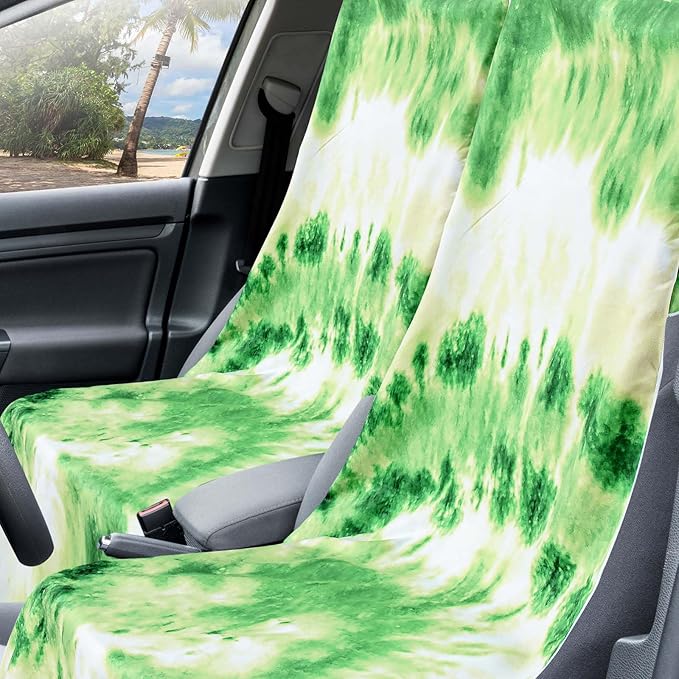 2 Pack Car Seat Towel Covers with Storage Bag 63 x 32 Inch Athletic Running Towel Seat Sweat Washable Non Slip Cover Gift for Car Outdoor Sport Activities (Green Tie Dye)