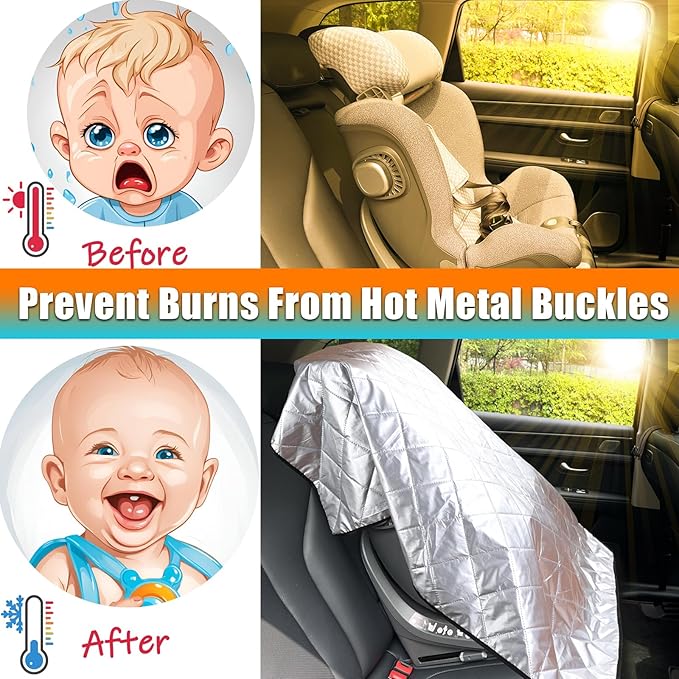 Car Seat Sun Shade Cover Cooling for Baby Car Seat Belts 20% Wider Coverage Summer Car Travel Accessory