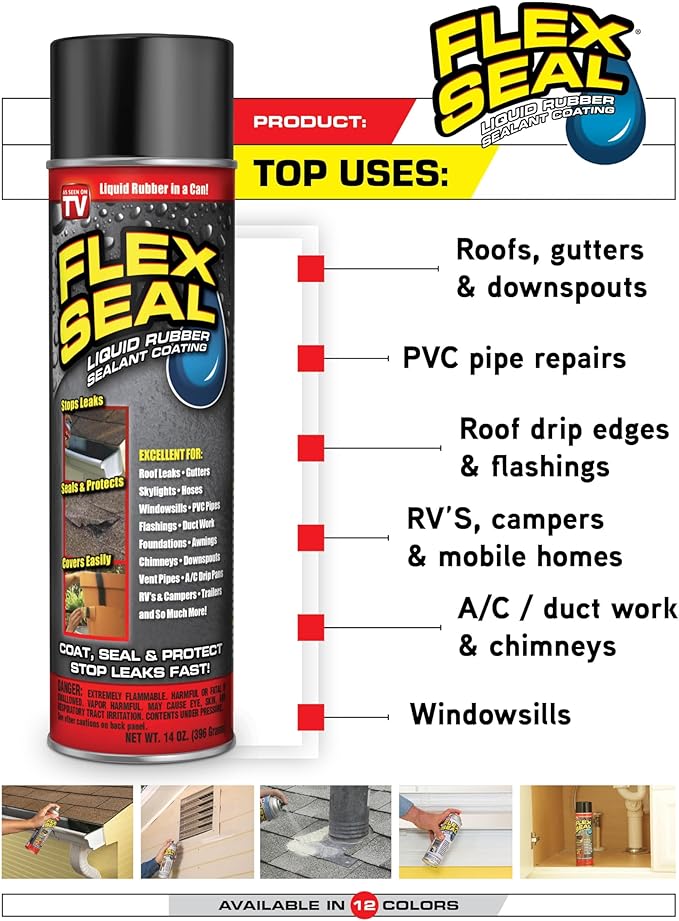 Flex Seal, 14 oz, 2-Pack, Blue, Stop Leaks Instantly, Waterproof Rubber Spray On Sealant Coating, Perfect for Gutters, Wood, RV, Campers, Roof Repair, Skylights, Windows, and More