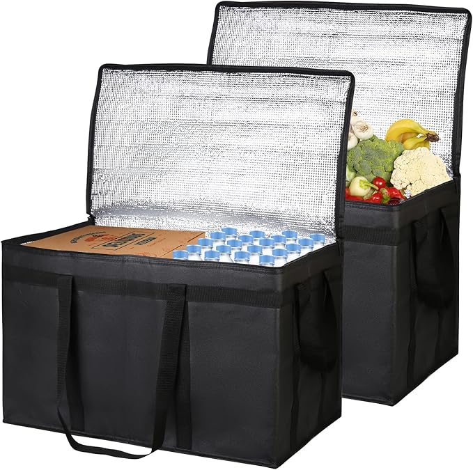 Bodaon 2-Pack Insulated Food Delivery Bag, XXXL Grocery Shopping/Catering/Pizza Cooler Bags, Rideshare Delivery Bag, Cold/Hot Styrofoam Carrier for Travel/Car, Warmer/Froze
