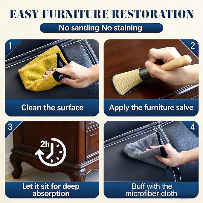 Leather & Furniture Repair Salve with Brush for Leather Wood, Original Leathers Recoloring Balm Wood Cleaner, Wood Polish Wax, Household Upholstery Maintenance Kit for Home, Sofa, Car Seats