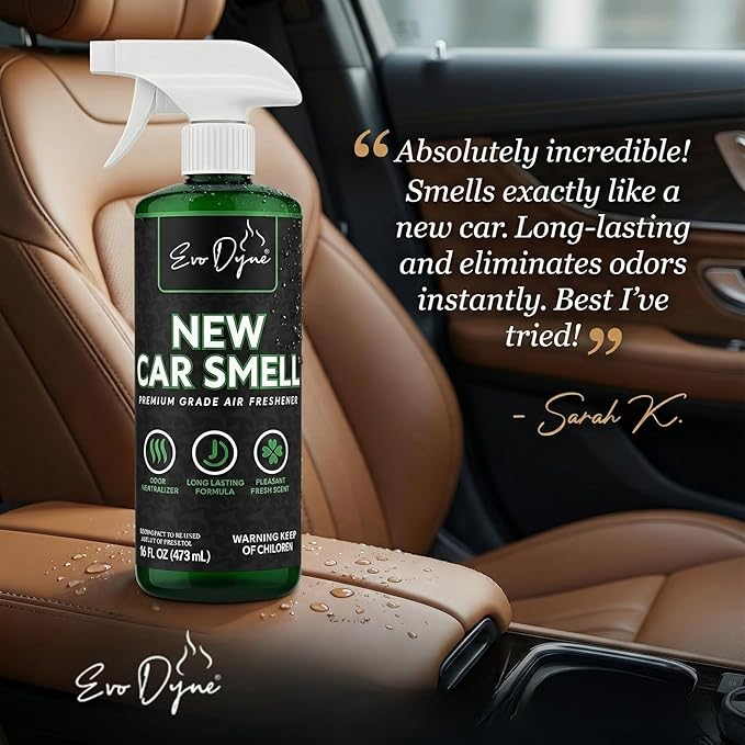 New Car Smell Spray (16oz), Made in USA | Long Lasting Car Air Fresheners Eliminates Odor - Air Fresheners for Cars, Trucks, & Other Vehicles – Fresh Scent Air Freshener Spray by Evo Dyne (3-Pack)