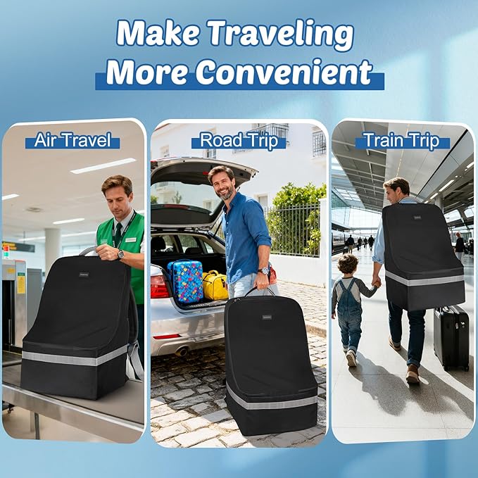 Padded Car Seat Travel Bag For Airplane: Backpack Car Seat Cover for Air Travel, Carseat Bag With Shoulder Strap for Infant Car Seats, Boosters & Carriers, Flying Accessories For Gate & Baggage Check