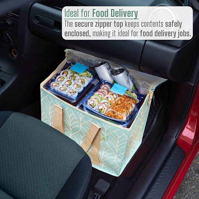 VENO 2 Pack Cooler Bag, Insulated Grocery Bags for Food Delivery, Collapsible Cooler, Reusable Shopping Bags for Groceries, Hard Bottom, Zippered, Foldable (Evergreen, 2 Pack)