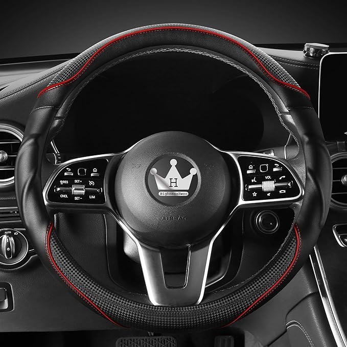 3D Car Steering Wheel Cover Comfort Grip Massage Sporty Anti-Slip Carbon Fiber Faux Leather for F150, Trucks, Jeep, Van, Car Handle Covers for All Seasons, 15.2-16in, Red