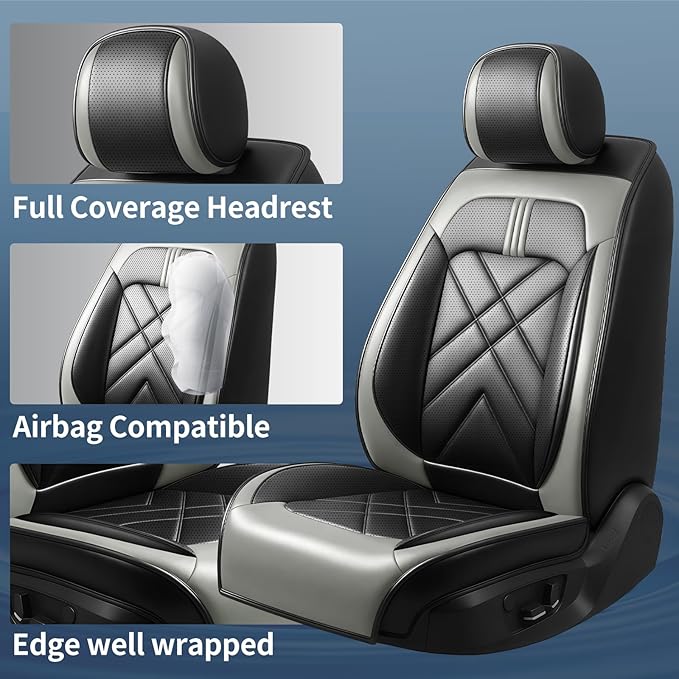 CX-7 Car Seat Covers Fit for Mazda CX-7 2007-2012, Full Coverage Premium Leather Waterproof Breathable Seat Covers, Automotive Seat Protectors, Airbag Compatible(2 Front Seats, Black Gray)