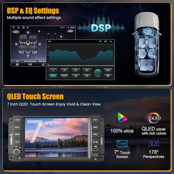 Car Radio Stereo for Dodge Ram Pickup 1500/2500(2009-2012),for Dodge Challenger&Avenger(2008-2014), Android 13.0 (4G RAM 64G ROM) Touch Screen with Wireless Carplay& Android Auto