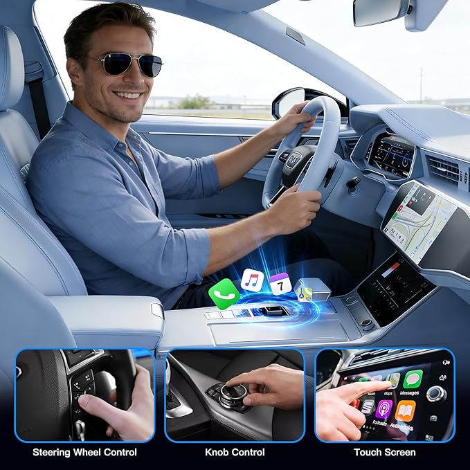 2026 Upgraded 2in1 Mini Wireless CarPlay & Android Auto Adapter, Convert Wired Car Play to Wireless for Cars with USB/Type-C Port, Plug & Play USB Dongle Compatible for Apple iPhone & Android Devices