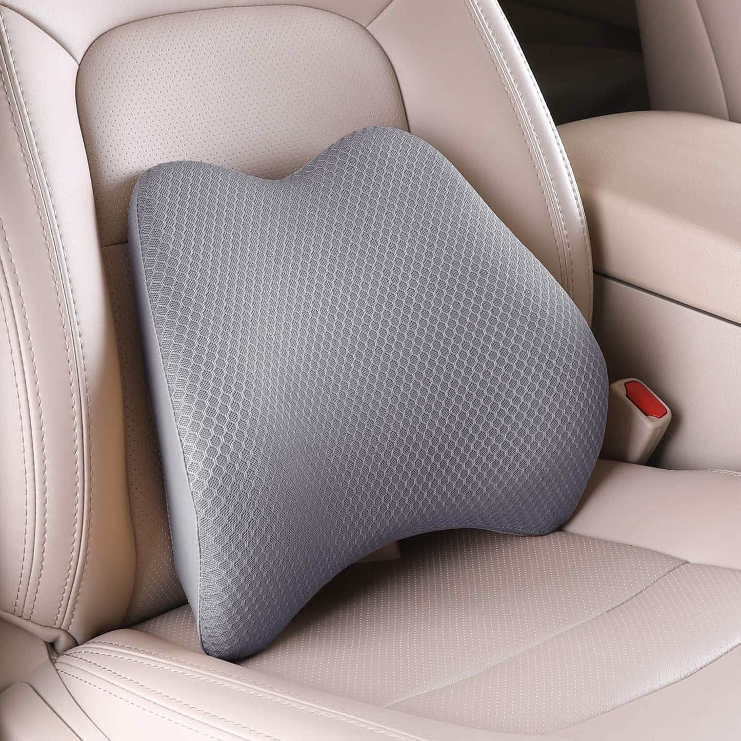 Memory Foam Lumbar Support Pillow for Car - Back Support for Car Seat (Gray)