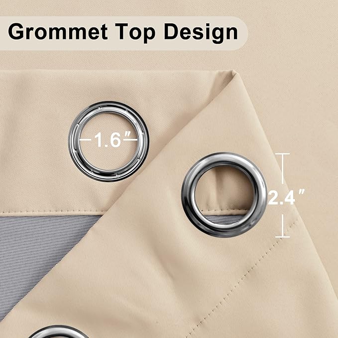 XWZO 100% Blackout Curtains 2 Panels Set - Thermal Insulated Black Liner Curtains, Noise Reducing and Heat Blocking Drapes for Bedroom and Studio Windows with Tiebacks, Biscotti Beige, W70 x L63