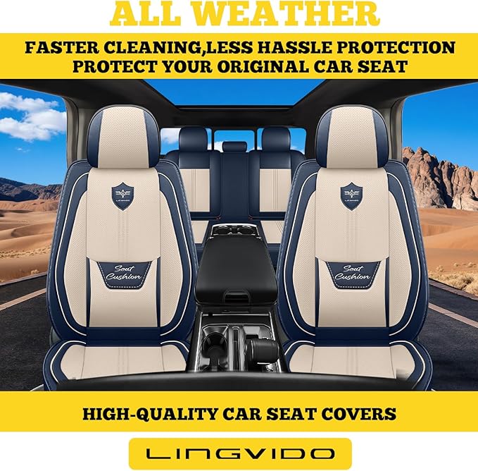 LINGVIDO Car Seat Covers for Front Seats (2 Seats) - Premium Perforated Nappa Leather,Waterproof Shield, Omni-Adapt Fit for SUVs Sedans, Ideal for Rideshare & Pets