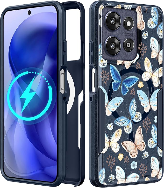 LISEVOfor Moto G Power 2025 Case - for Motorola Moto G Play 2025 Case Compatible with MagSafe Women Cute Girls Magnetic Protective Phone Cover Kawaii Blue Butterfly Heavy Duty Shockproof Design
