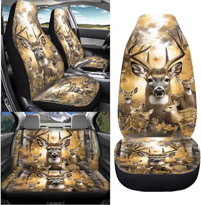 KEIAHUAN Deer Hunting Camouflage Car Seat Covers Front Seat Covers and Split Rear Bench Seat Covers Auto Interior Decorative Accessories Universal Fits Cars, Trucks, SUV, Vans