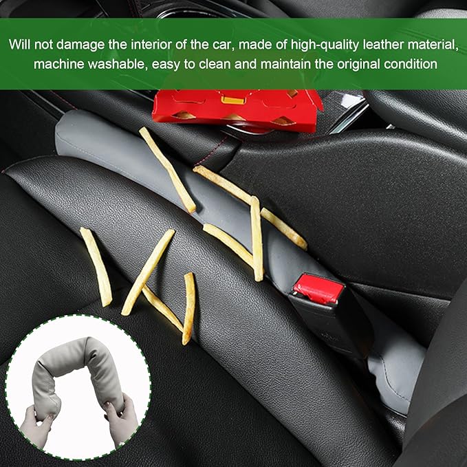 2 PCS Leather Car Seat Gap Filler, Auto Seat Blocker Organizer Fill The Gap Between Seat and Console, Universal Gap Filler Plug Stop Things from Dropping for Car SUV Truck (Gray)