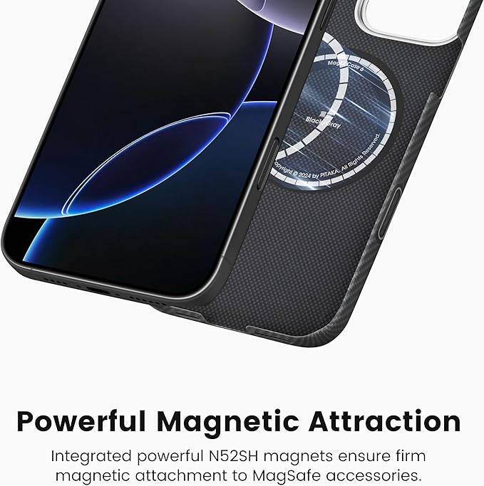 pitaka for iPhone 16 Pro Max Case 6.9 Inch, Compatible with MagSafe, Thin & Light Case iPhone 16 Pro Max with a Caseless Feel, 600D Aramid Fiber Woven [Ultra Slim-Black/Grey (Twill)]