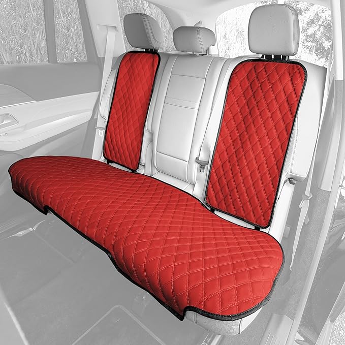 FH Group Car Seat Cushion Rear Set Faux Leather Automotive Seat Cushions - Universal Fit, Rear Car Seat Cushion, Car Seat Cushions With Non-slip Silicone Backing for SUV, Sedan, Van Red