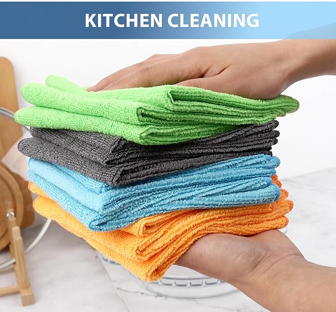 Tricol Clean 12 Pack Microfiber Cleaning Cloth 11.8x11.8inch - Streak-Free, Reusable Microfiber Wipes Towels for Glass, Kitchen, Car, Dusting - Absorbent & Lint-Free-Mixed 4 Colors